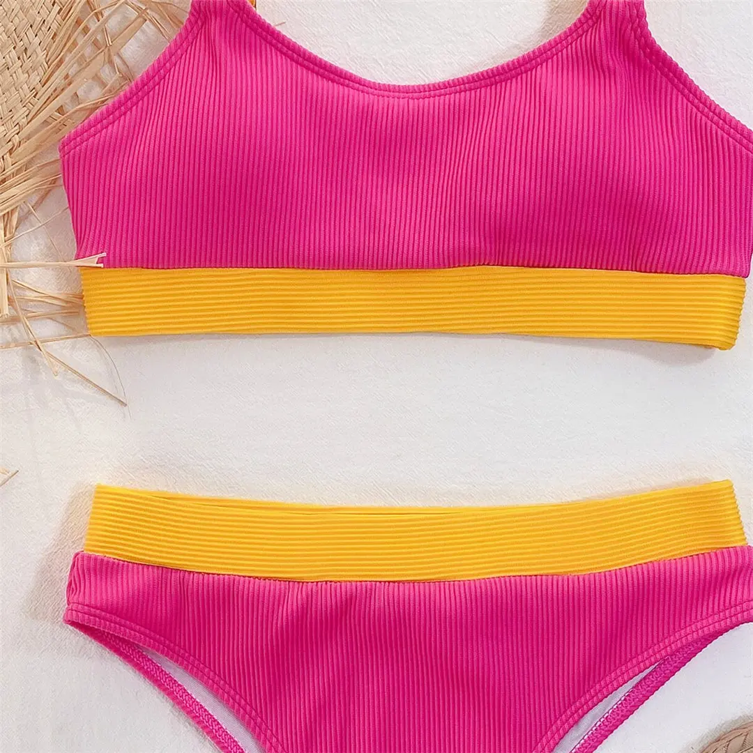 Neuer, verführerischer, gerippter Badeanzug mit aufgesetzten Elementen, hoch geschnittener Bikini, Damen-Badebekleidung, zweiteiliges Bikini-Set, Badeanzug, Badebekleidung, Modell V2329. – Detail 31