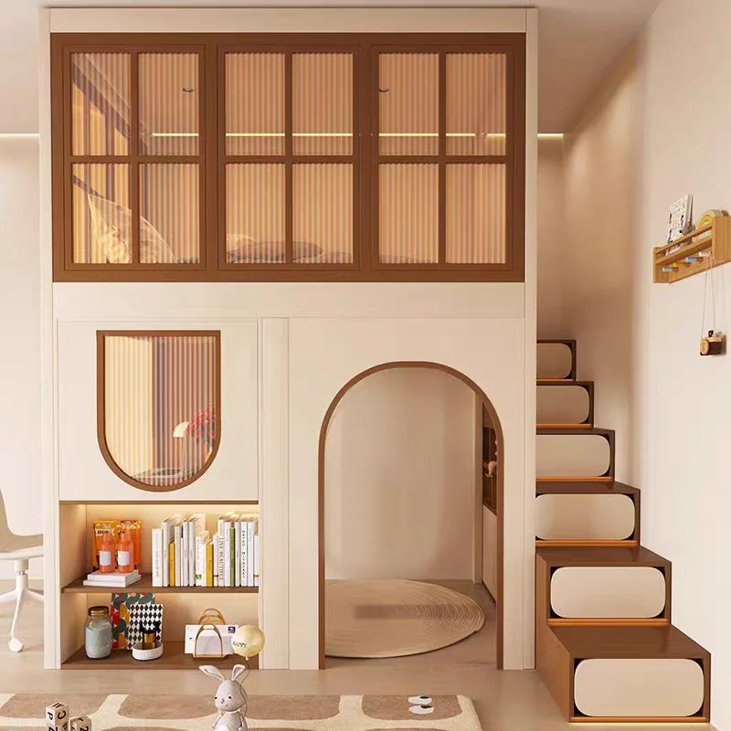 Guardrail Loft Design Modern Style Children Beds Playpen Single Camas Infantiles Furniture Home White Double Decker Kids Beds