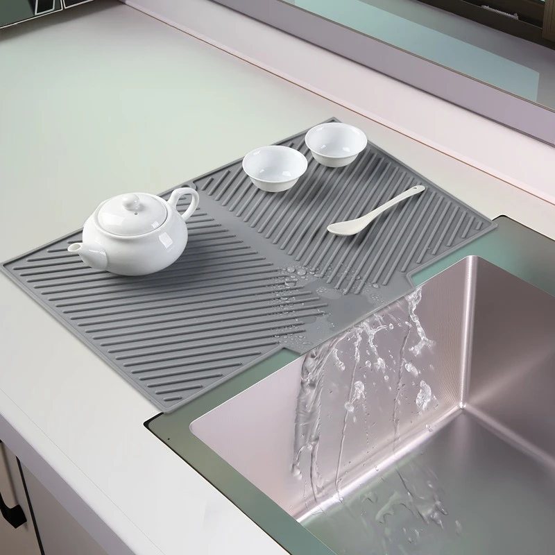 

Silicone Dish Drying Mat for Kitchen Counter, Easy Clean Heat-resistant Silicone Dish Drying Pad, Foldable Dish Drain Mat