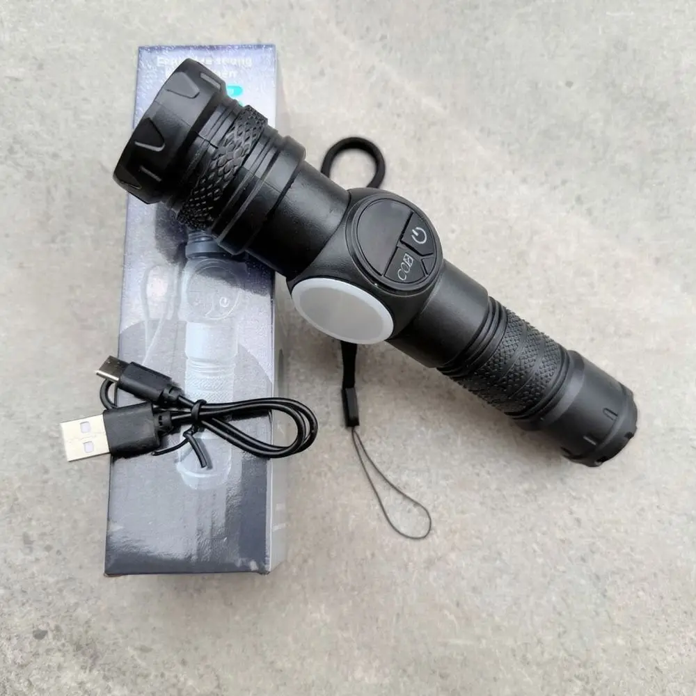 Multi Functional LED Flashlight Rechargeable Searchlight With Side Light Intelligent Screen For Outdoor Survival Repair