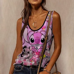 Cartoon Kawaii Disney Lilo Stitch Tank Top Funny T Shirt Women Vest Stitch T-shirt Graphic Tshirt Tee Female