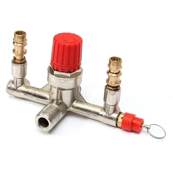 Air Compressor Double Outlet Tube Pressure Regulator Valve Fitting Parts Zinc Alloy Durable Quality