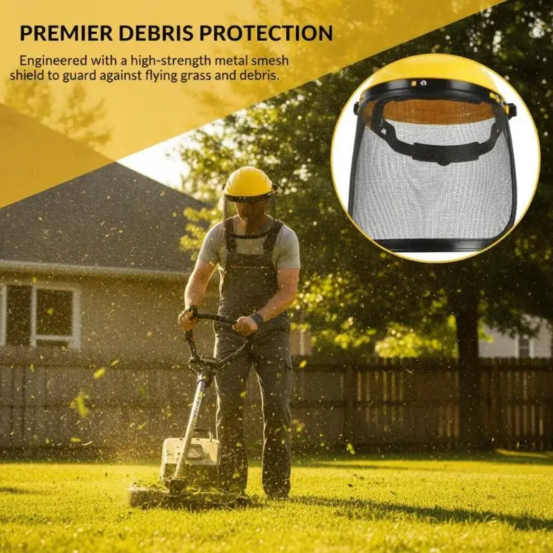 Full Face Mesh Visor Garden Grass Trimmer Helmet Hat Brush Cutter Yard Mowing Face Cover Guard