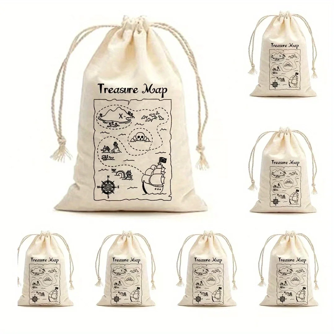 [10 قطع] حقيبة هدايا على شكل قرصان، حقيبة حلوى لحفلات أعياد الميلاد، طباعة خريطة الكنز، ديكور تجميع احتفالي وحقيبة تخزين