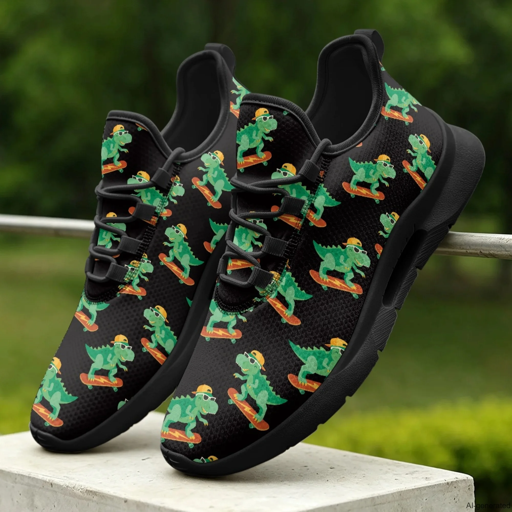 XIXIRIMIDO Lace-up Casual Shoes Men's Sneakers Breathable Mesh Walking Shoes Dinosaur Print Women's Fashion Shoes 35-48