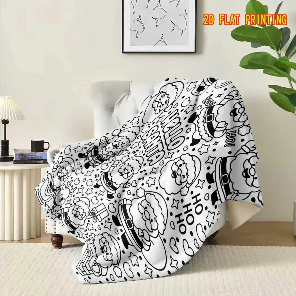 1pc DIY Coloring Stress-Relief Hand-drawn Blanket, Santa Claus Fleece Throw with Multiple Poses, Reindeer, Sleigh, Gift Boxes