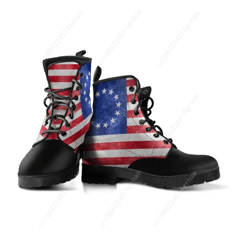 Betsy Ross Old American Flag Leather Boots, Handcrafted Custom Print, Men's Women's Winter Boots
