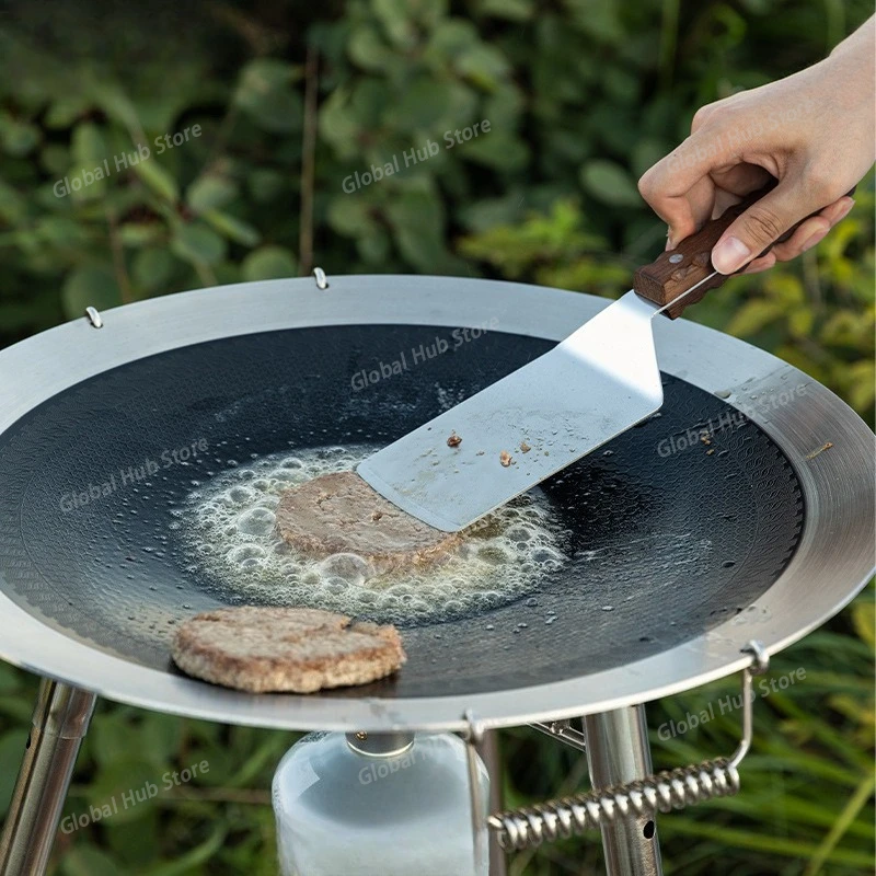 Steak Shovel Outdoor Camping 304 Stainless Steel Solid Wood Handle Cooking Shovel
