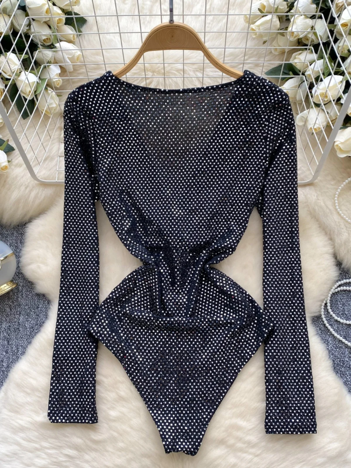 Ele – haut une pièce à paillettes pour femmes, amincissant, Design V-Ne, luxe, jambes droites, taille haute, pantalon ort