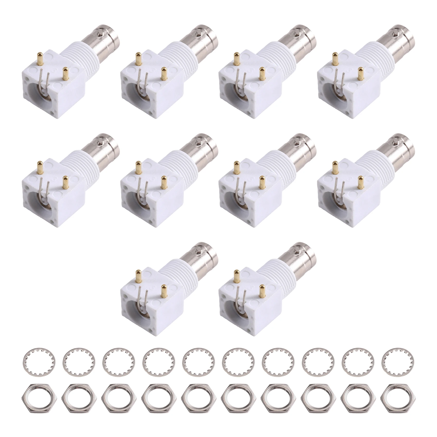 ABJF-Commercial Bulkhead BNC For Electronic Components 10Pcs Right Angle Female Through Hole PCB Mount RF Coaxial Connector