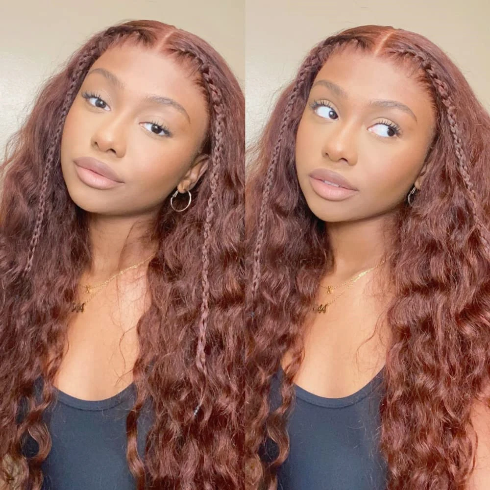 Water Wave Reddish Brown Lace Front Human Hair Wig 13X4 13x6 Lace Frontal Wig Human Hair Wigs Deep Wave 4x4 Closure Wig