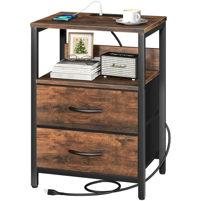 

Bedside table with charging stand, small bedside table with fabric drawer and storage rack, suitable for bedroom