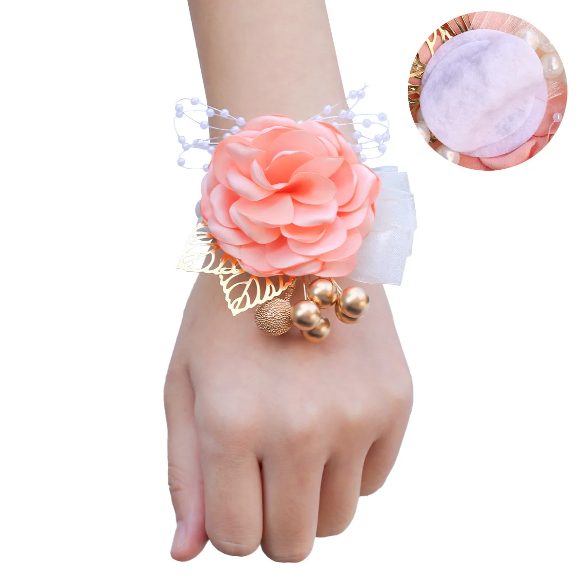 Bride Bridesmaid Wrist Flower Simulation Flower Ribbon Pearl Forest Wedding Supplies Groomsmen Corsage Flower Bracelet