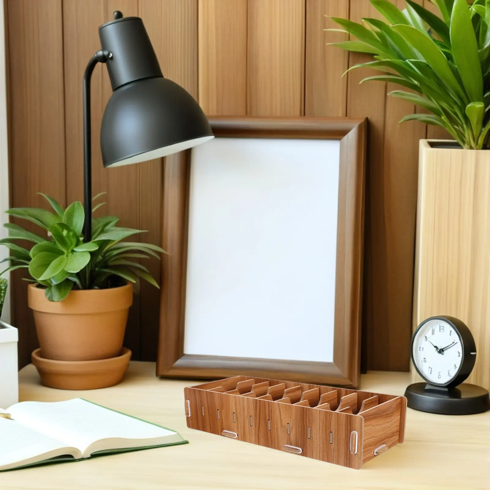 

Wooden Business Card Holder Desktop Organizer DIY Removable Dividers Hand-Polished Solid Wood Card Storage Box Office Desk