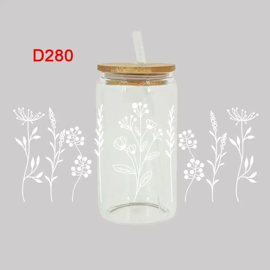 Floral Theme UV DTF Transfer Sticker Rub on Waterproof 16oz Cup Wraps DIY Decals High-temperature Resistant