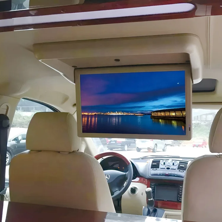 Car TV17.3 18.5 Inch 12V Android OS Flip-Down Bus Ceiling TV Motorized Coach RV Smart Foldable Car Roof Monitor With USB