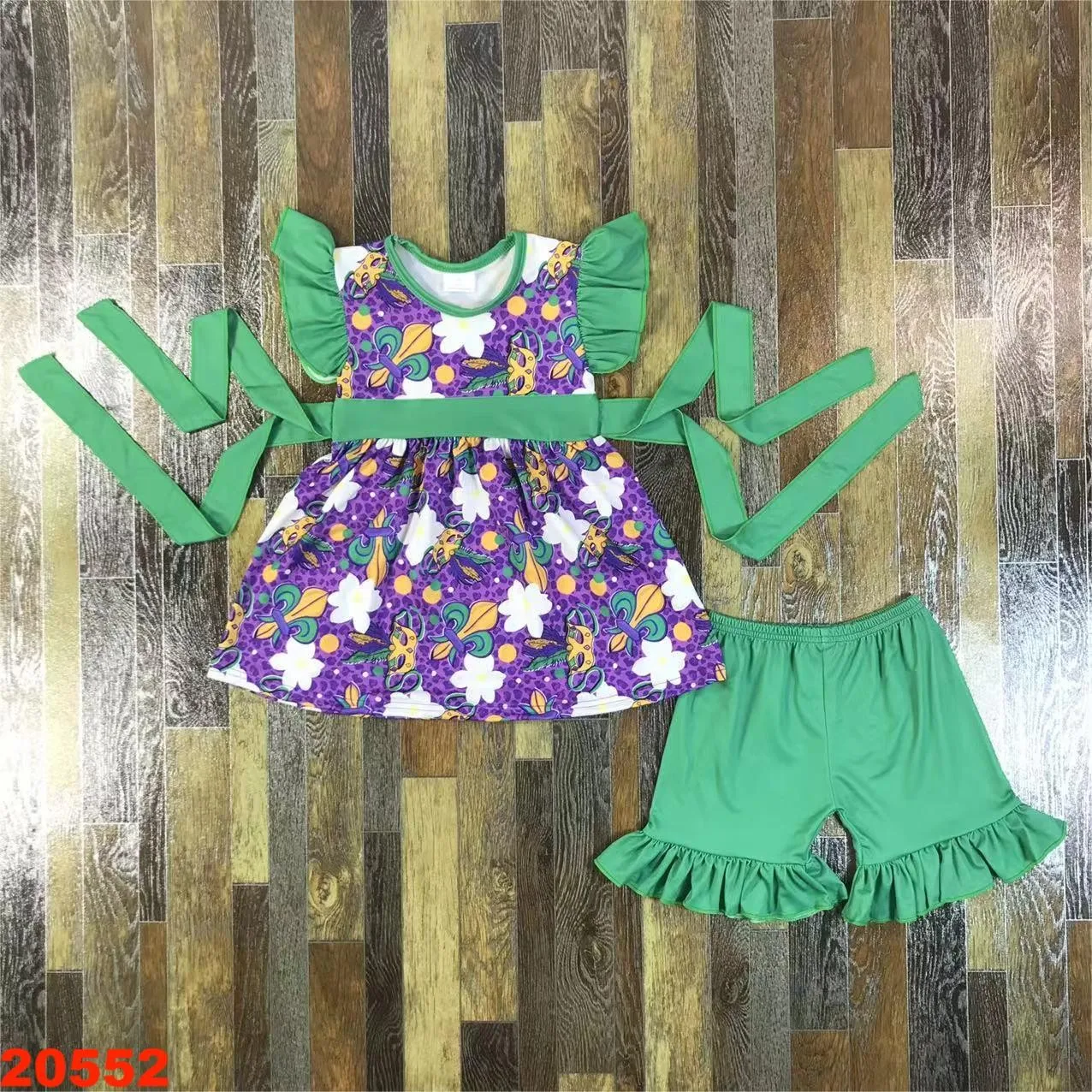 Mardi Gras Boutique Girls Baby Clothes Sets Mask Carnival Shrimp Purple Kids Festival Costume Girls Suit Tops and Pants