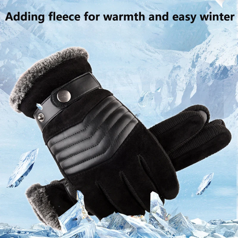 Gants en cuir à écran tactile pour hommes, mitaines décontractées, sports de plein air, doigt complet, chaud, hiver