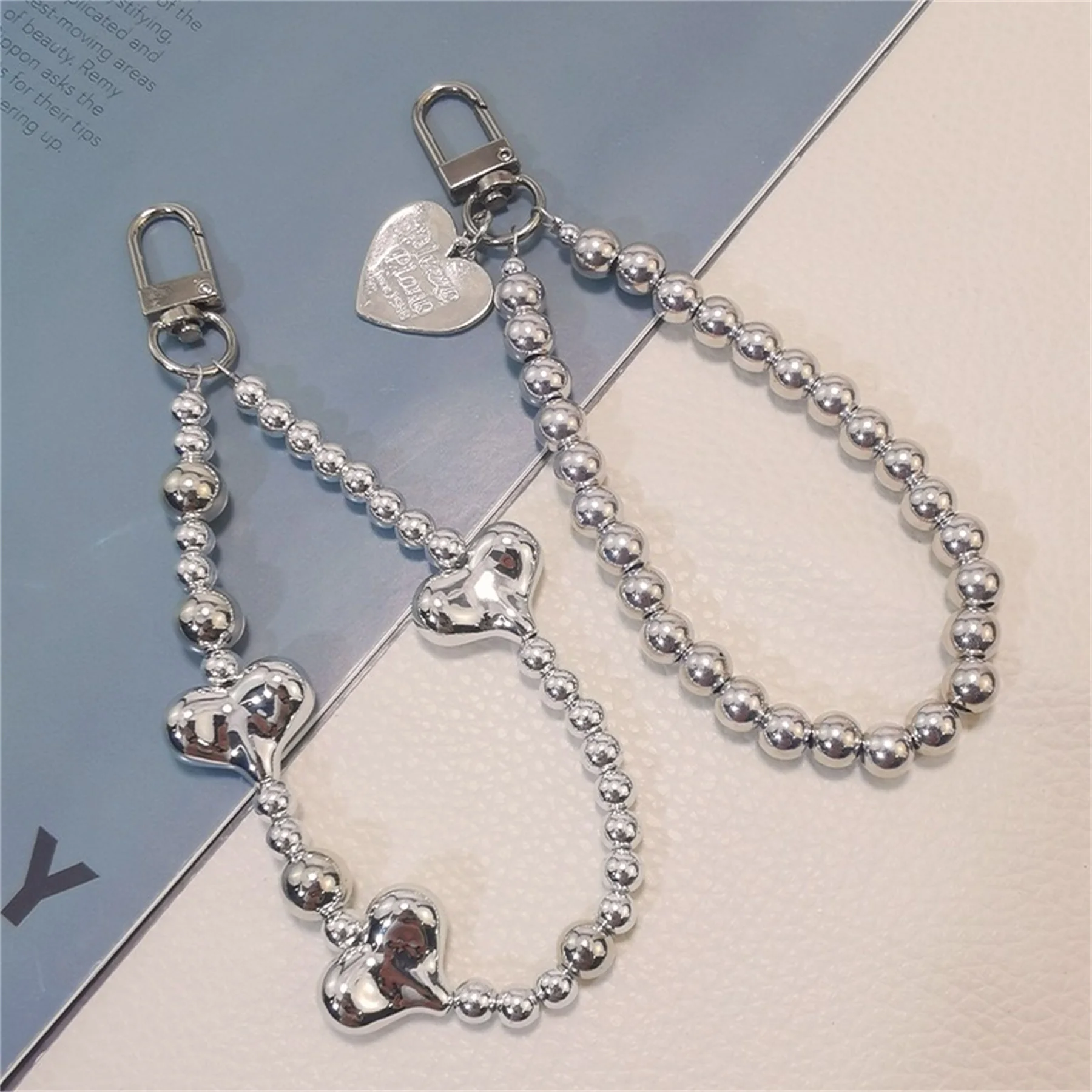 Universal Mobile Phone Plating Beads Heart Anti-lost Hand Strap Bracelet Chain For iPhone 14 13 pro Samsung Flip 5 S23 Ultra