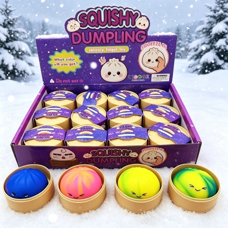 8,5 cm Regenbogenfarbener Dumpling Squishy Spielzeug mit Bambus, langsam aufsteigender Stressabbau-Fidget-Ball, weiche Quetschspielzeuge für Erwachsene 2026