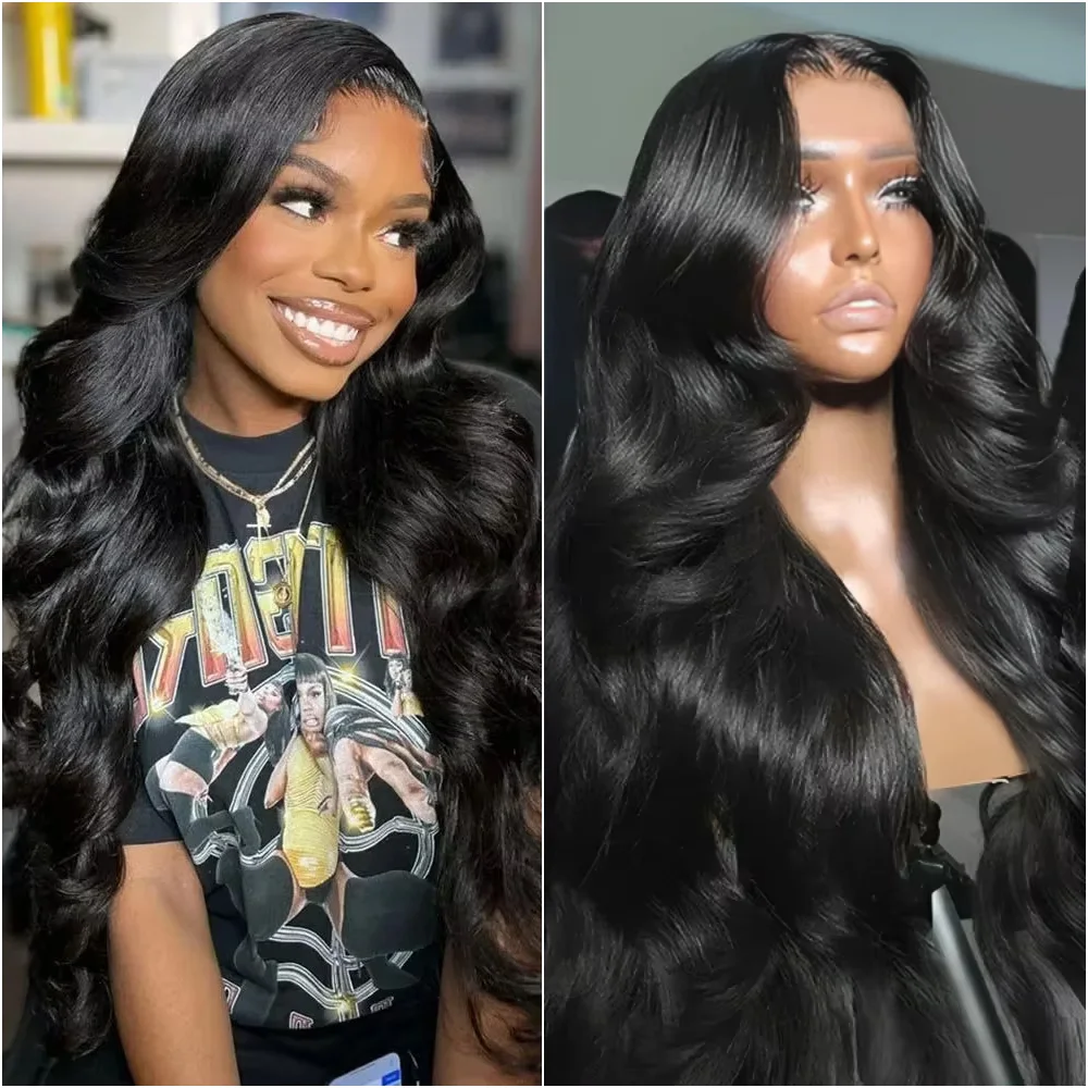

13x6 HD Transparent Lace Front Human Hair Wig 100% Raw Natural Black Body Wave 5X5 Closure 360 Full Lace Frontal Wigs For Women