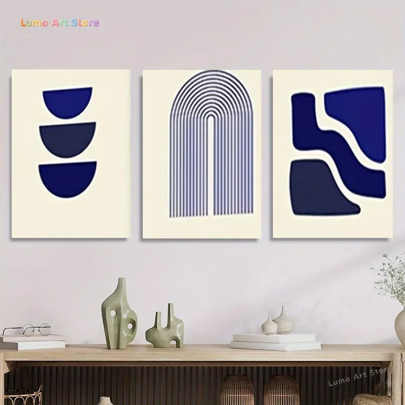 2D Flat, 2D Flat, 3pcs, Geometric Shapes Canvas Art, Modern Art Poster for Living Room Bedroom Office, Aesthetic Wall Decor U