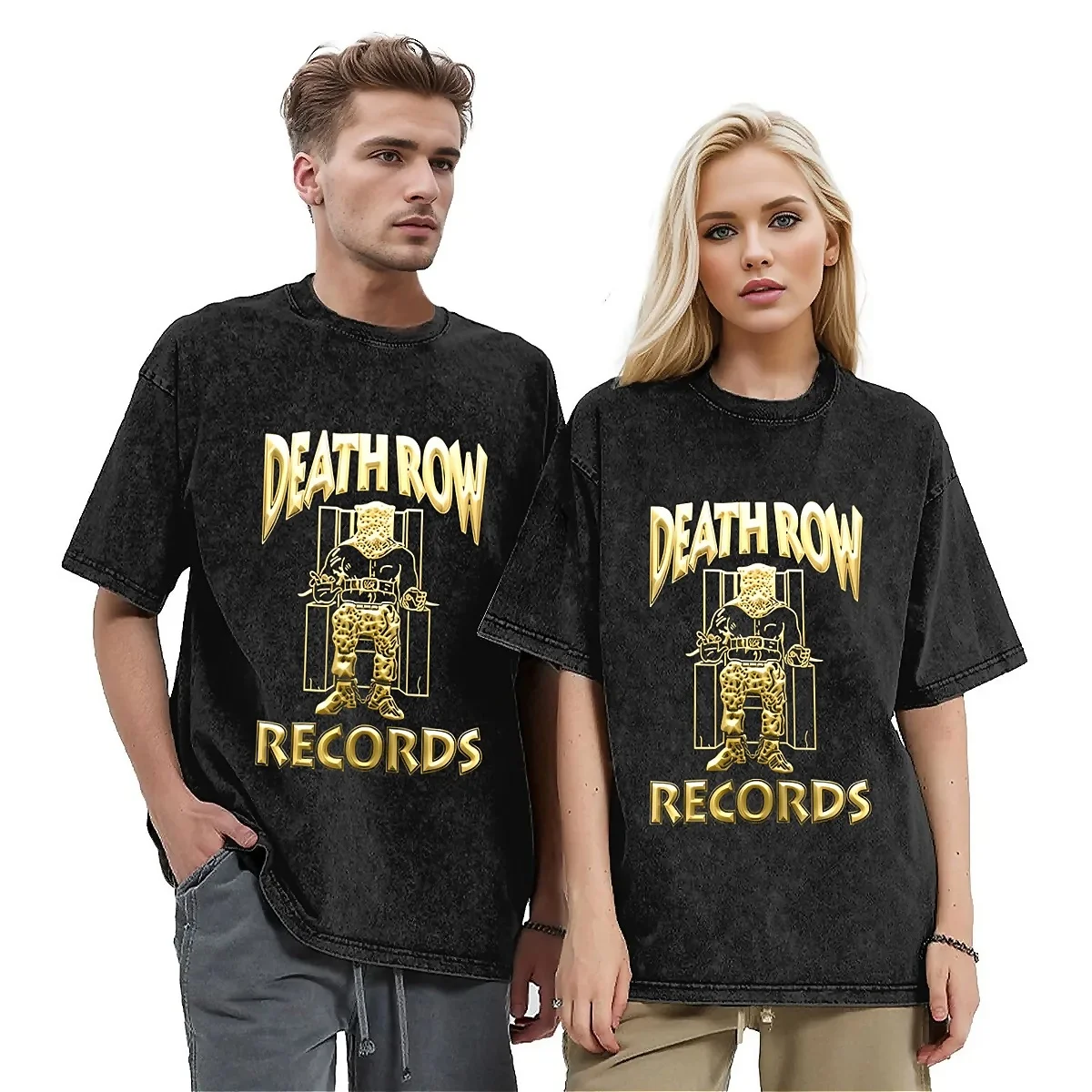 Couple T Shirt Death Row Records Washed T-Shirts Fashion Thriller Movie Beach Tees Streetwear Custom DIY Casual Tops Gift