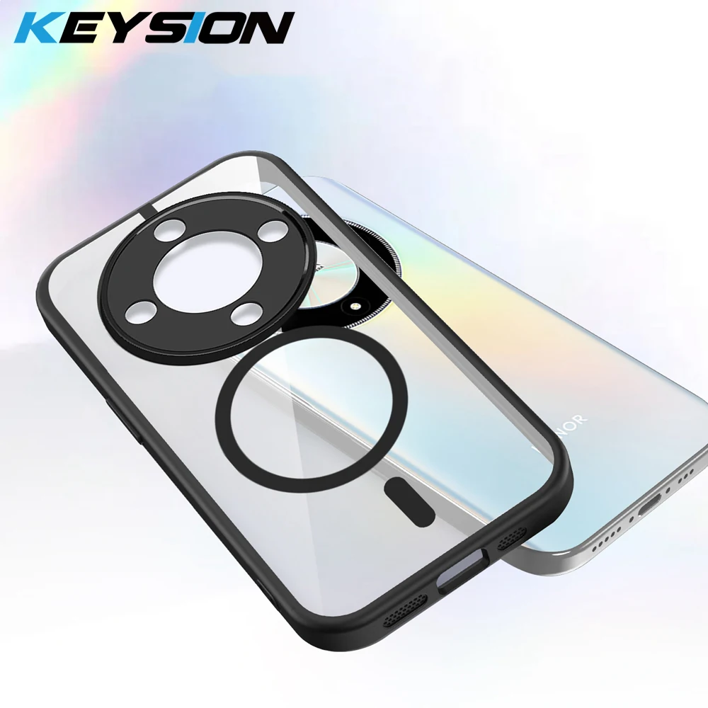 

KEYSION Transparent Magnetic Phone Case for HONOR X9d 5G Silicone+PC HD Clear Shockproof Back Cover for Huawei Magic 8 Lite 5G