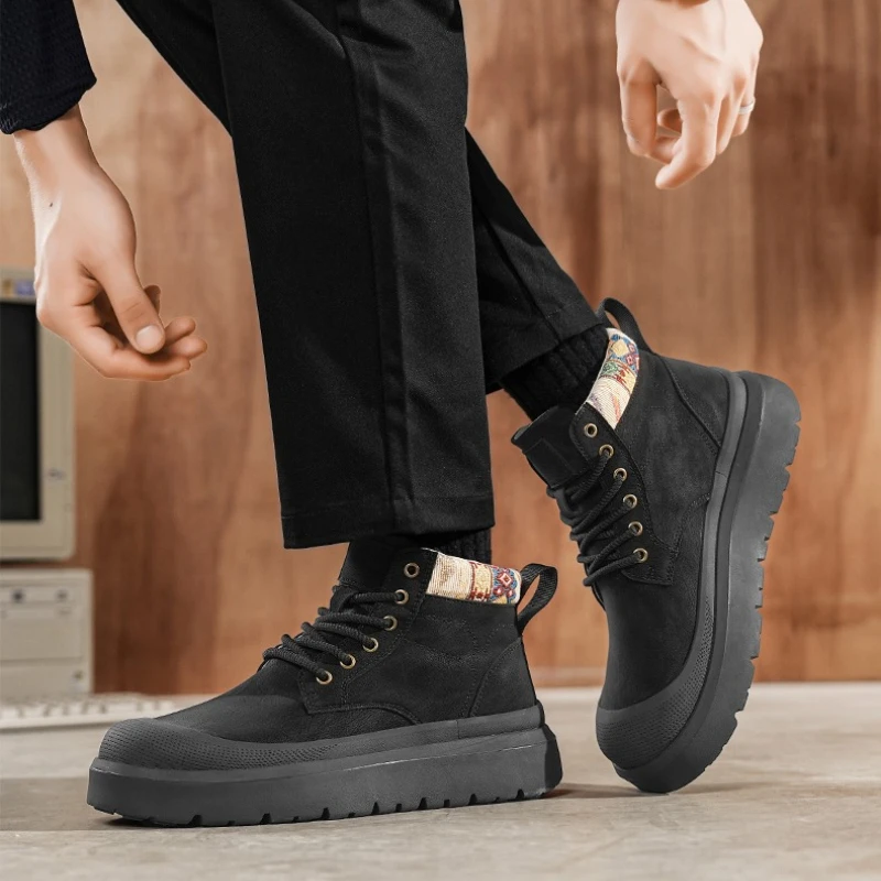 

Men's Work Boots with Stylish Laces Round Toe High-qualitt Popular Autumn-winter Model Durable Slip-resistant Extra-large Size