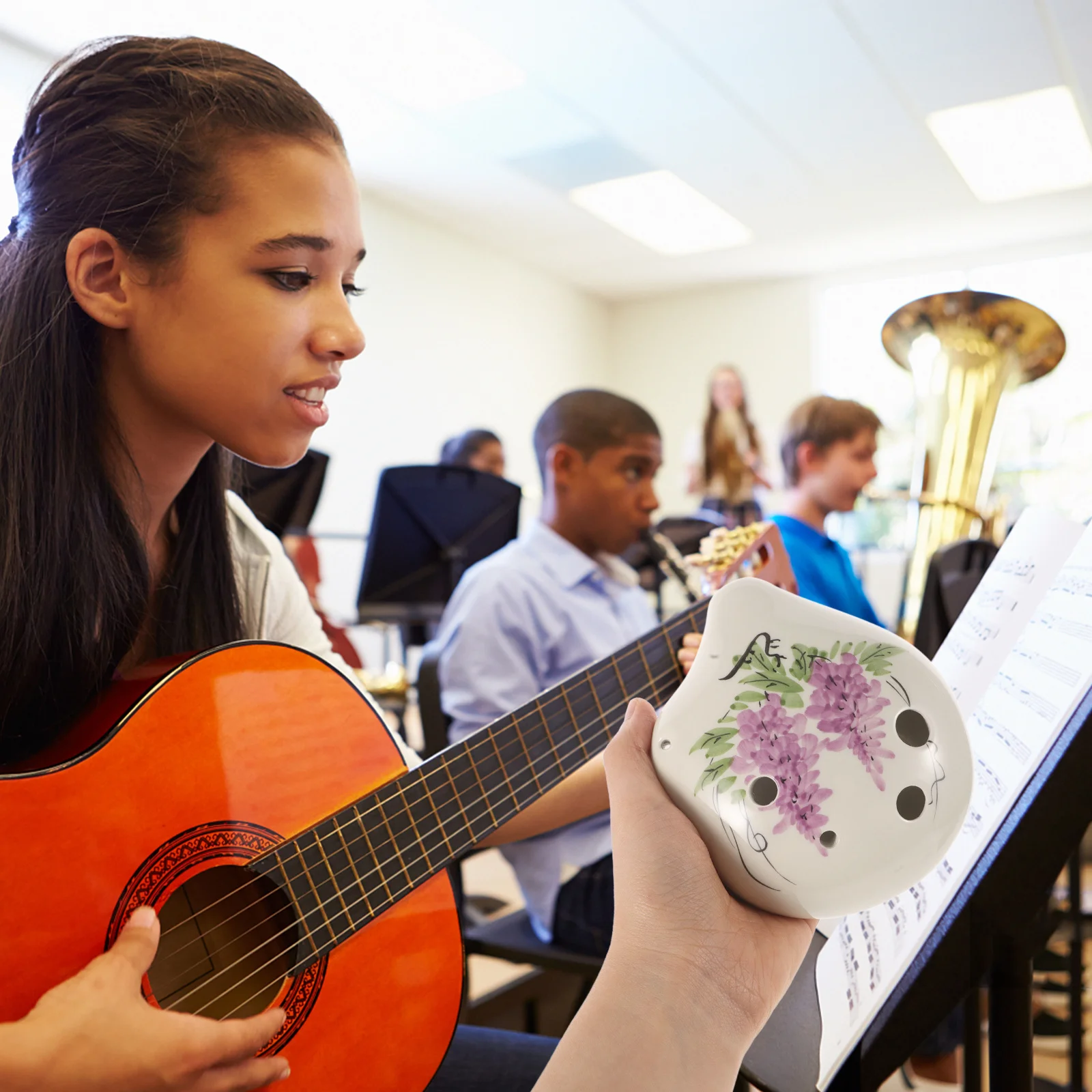 

6-Hole Alto F Key Ceramic Ocarina Pure Sound Melodious Wind Instrument for Beginners Kids Adults Elegant Wisteria Design