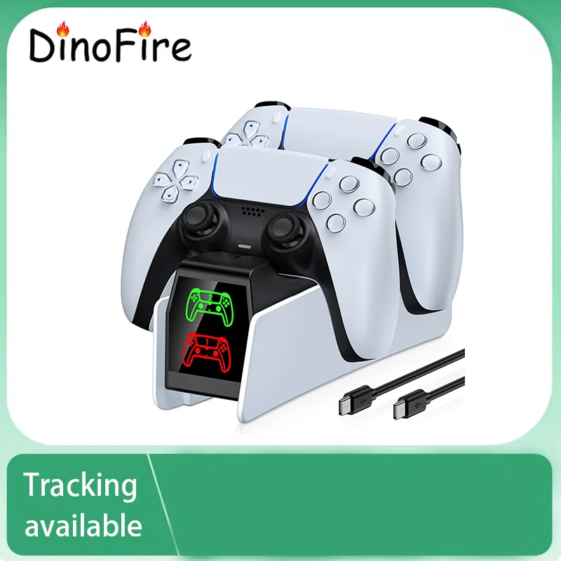 DinoFire for PS5 Type-C Charging Station RGB Dual Charging Dock Charger Stand DualSense Wireless Game Controller