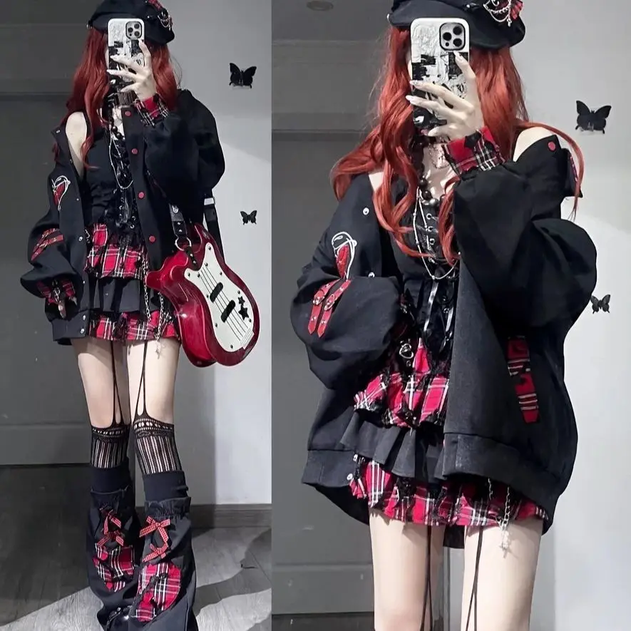 2026 novo japonês harajuku y2k saia subcultura gótico irregular vermelho xadrez mini plissado bolo saia feminina punk a linha saia curta