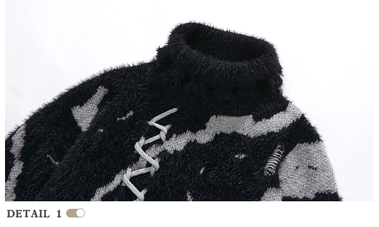 เสื้อสเวตเตอร์ไหมพรมคอวีทรงหลวมสไตล์ดาร์คแฟชั่นสำหรับผู้ชาย ดีไซน์สตรีทสุดฮิตประจำฤดูใบไม้ร่วงและฤดูหนาว ลดราคาพิเศษ