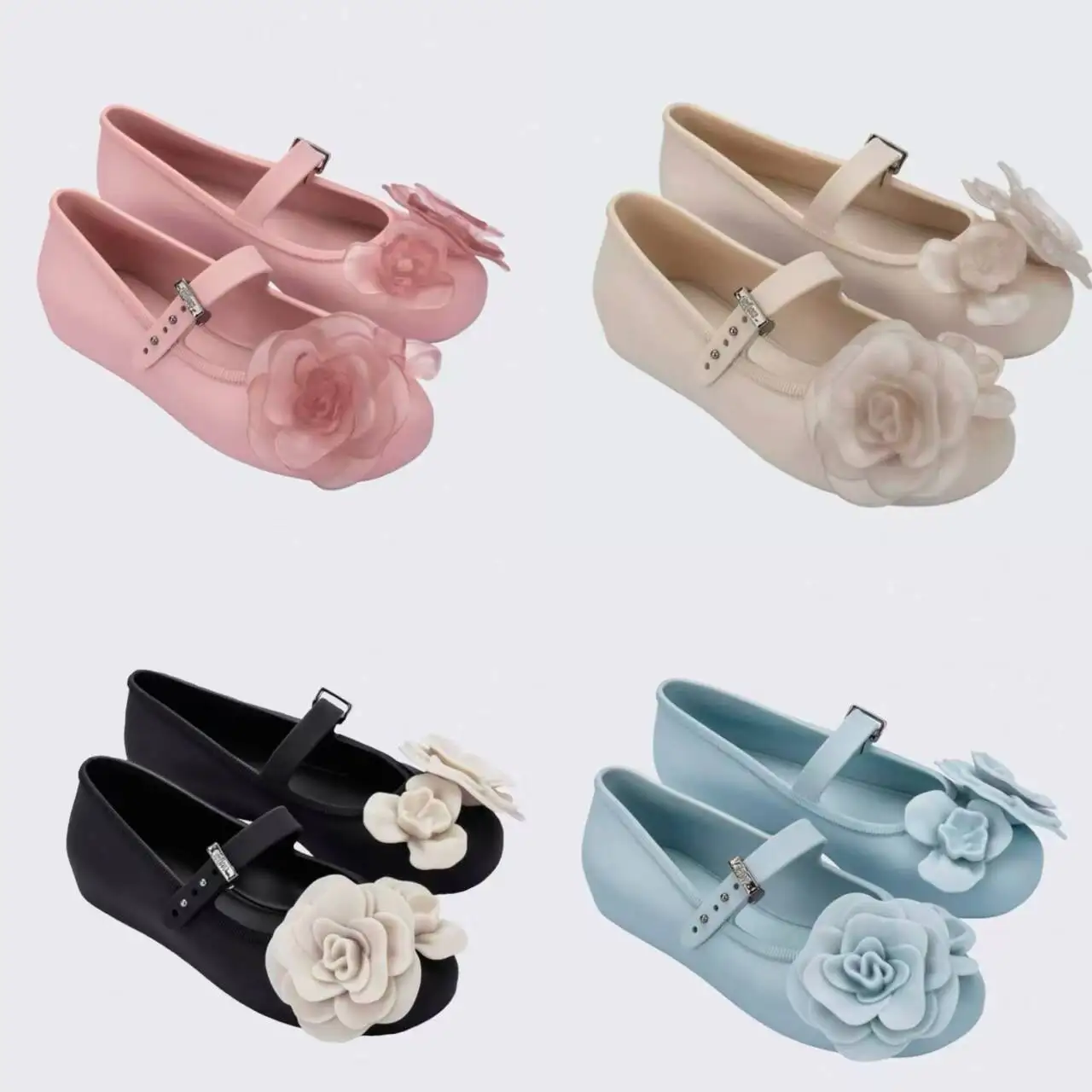 

2026 New Women's Shoes Spring Autumn Shallow Mouth Single Shoes 3D Flower Flat Bottom Mary Jane Shoes Comfortable Jelly Shoes