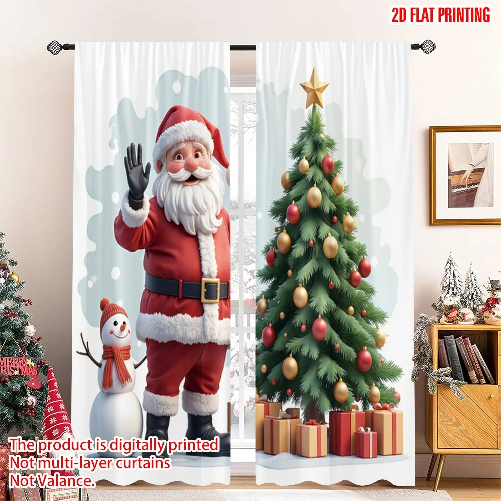 

2pcs 2D flat printing Merry Christmas Popular Window Drapes Santa Claus Snowman Christmas Tree_a Polyester Without Electricity