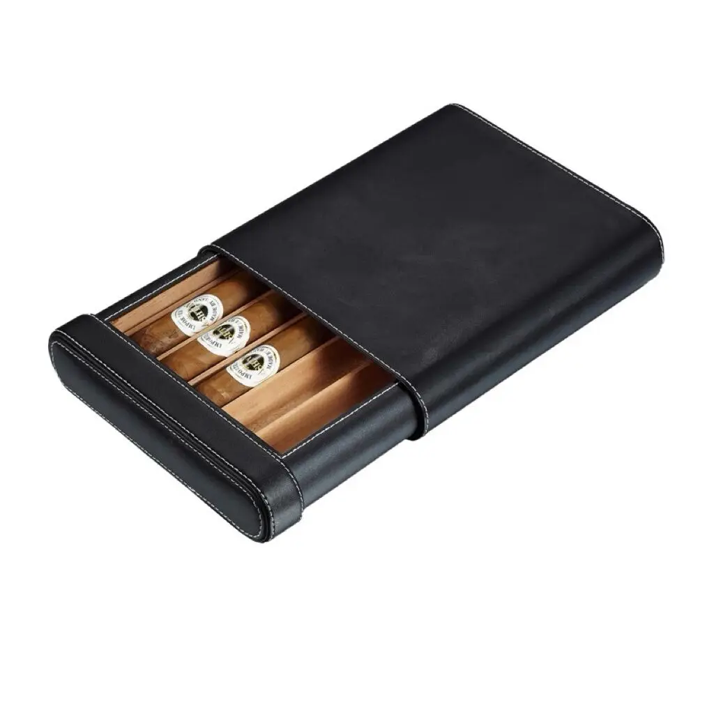 

Compact, Sealed Aand Moisturizing Genuine Leather Cedar Cigar Box, Portable Travel Cigar Case.