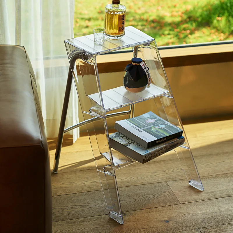 Folding Acrylic Transparent Household Plastic Stepladder  Indoor Thickened Herringbone  Storage Three-step Ladder
