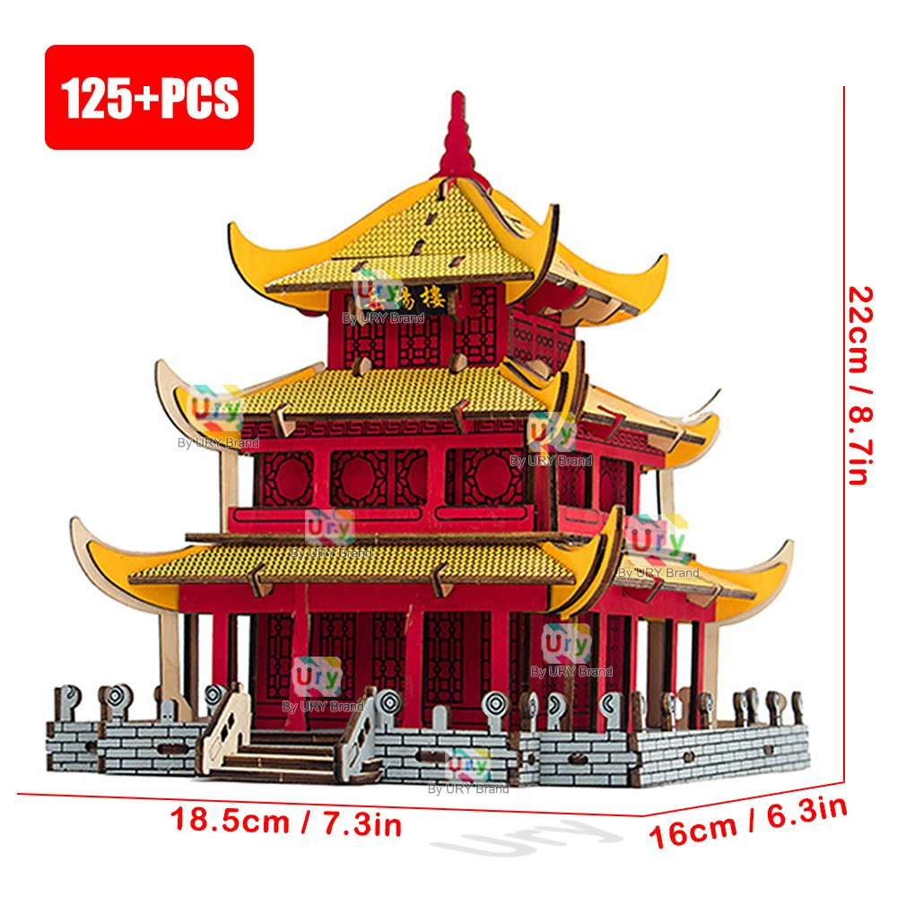 Ury 3D Houten Huis Kleurrijke Chinese Traditionele Puzzel Gebouw DIY Model Spel Assemblage Desktop Speelgoed Cadeau voor Kinderen Volwassen