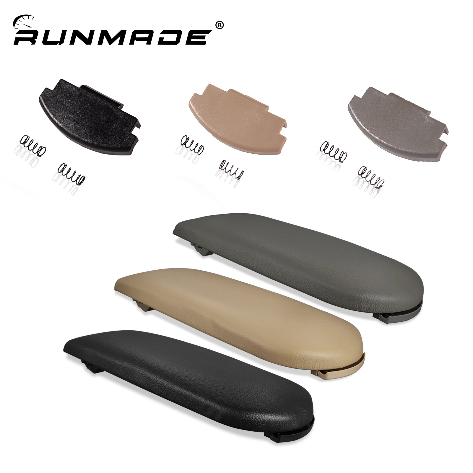 runmade Black / Gray / Beige Leather Armrest Center Console Lid Cover Latch Cap for VW Jetta Golf MK4 GTI Passat Bora Beetle