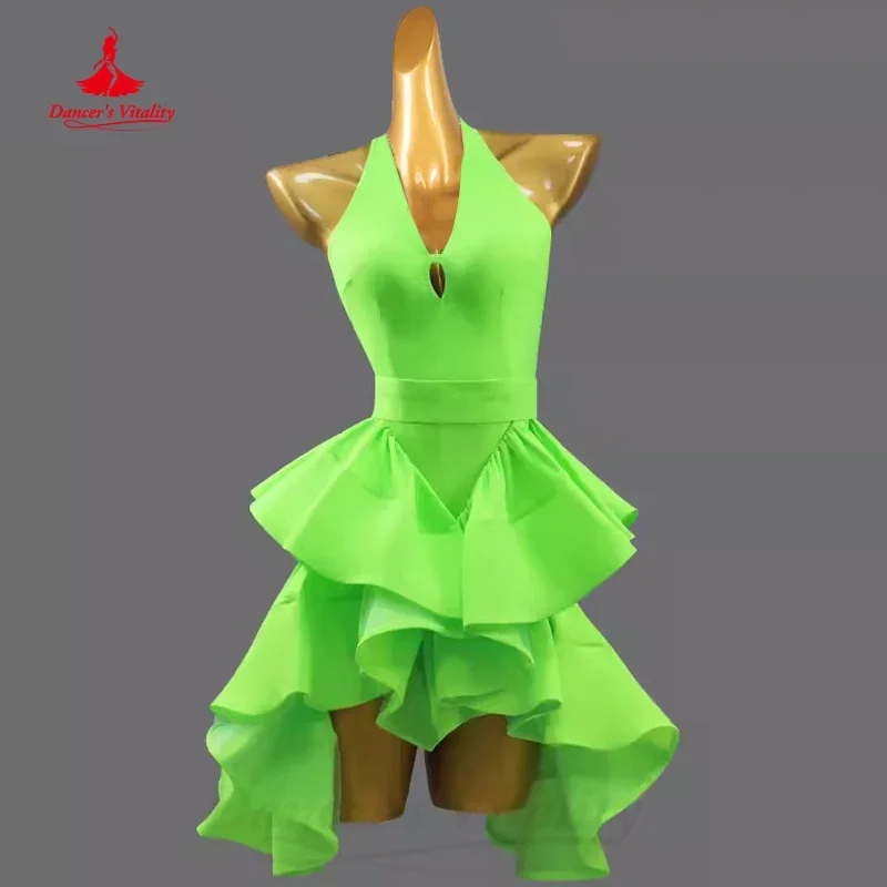 

Latin Dance Practice Clothing Customized Sexy Backless Irregular Dress Adult Children Tango Chacha Samba Performance Costumes