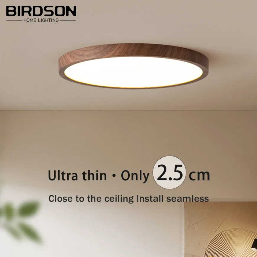 

Modern LED Ceiling Light Ultrathin Circular Walnut Wood Grain Decorative Light Living Room Bedroom Dining Room Indoor Home Light