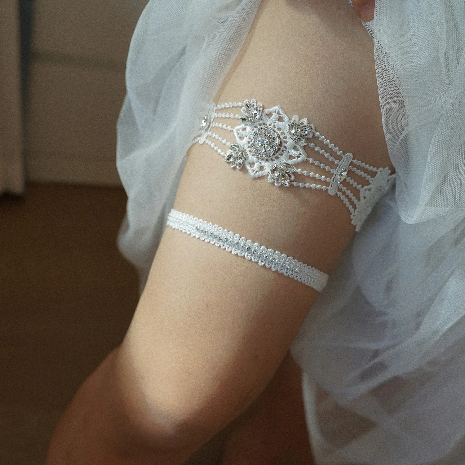 Wedding Garter Lace Crystals White Sexy Garters for Women/Female/Bride Thigh Ring Bridal Leg Garters