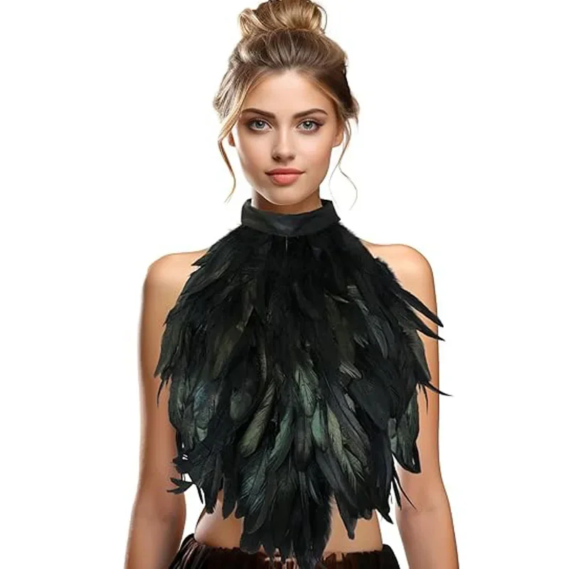 Feather Cape Shawl Costume Witch Wings Collar Adult Crow Neck