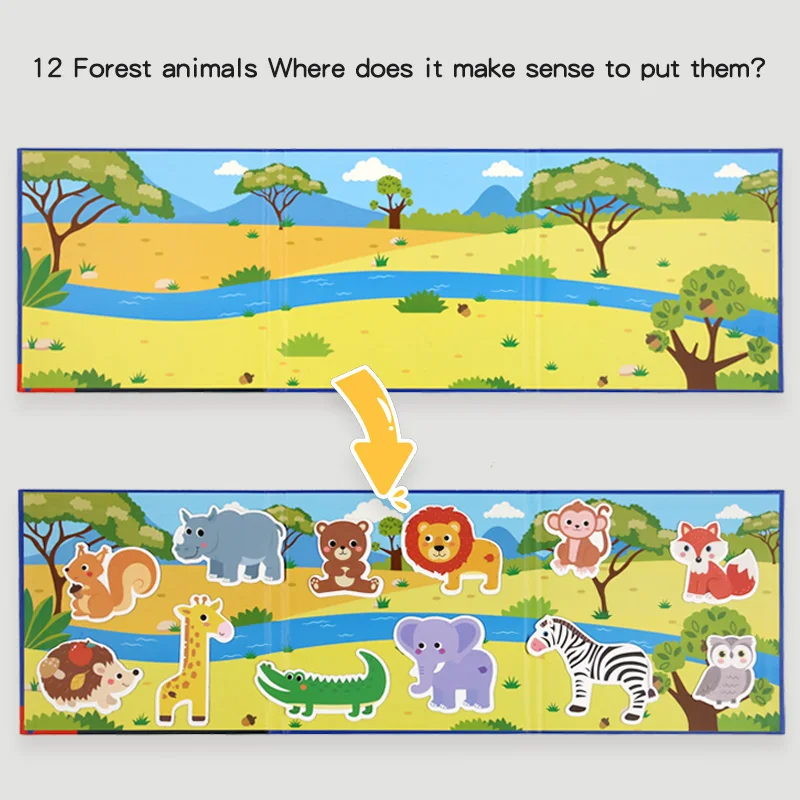 어린이를위한 자기 장면 퍼즐 게임 바쁜 조용한 만화 동물 퍼즐 책 몬테소리 아기 교육 장난감 어린이 선물