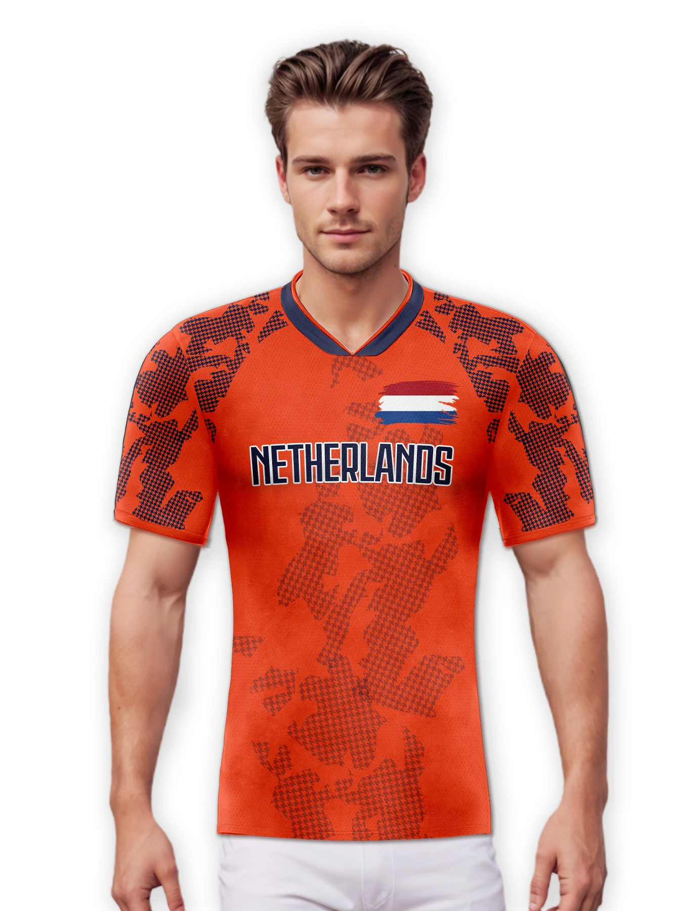 Custom Netherlands Soccer Jersey Personalized Name Number, National Team Football Shirt V-Neck Flag Design for Men Kids Women