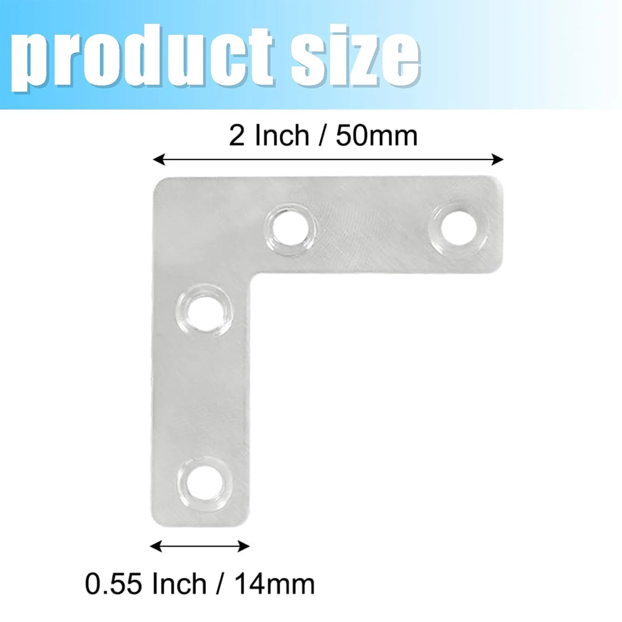 L Shape Flat Bracket, Corner Bracket Right Angle Corner Brace Mending Plate with Screws for Wood Frame Furniture Fixing Joining