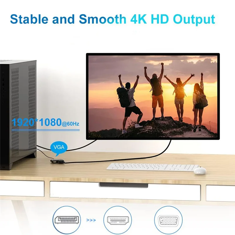 Displayport から VGA + HDTV コンバータコンピュータモニターアダプタケーブル DP ドッキングステーションデュアルスクリーンディスプレイコンバータ付き