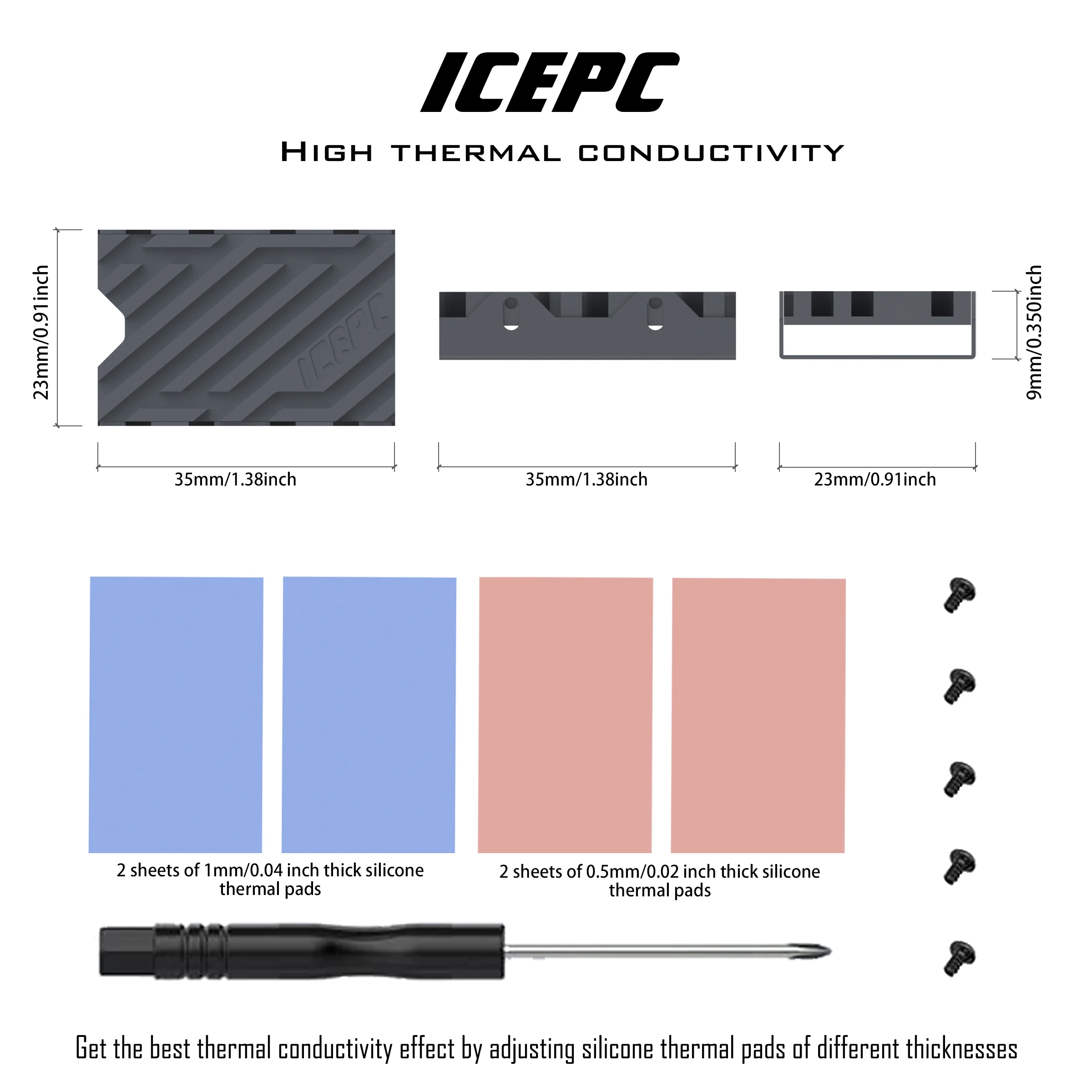 iCEPC M.2 NVME SSD 2242 방열판, 구리 그래핀 냉각 방열판, 열 실리콘 패드, 풀 커버 효율적인 라디에이터