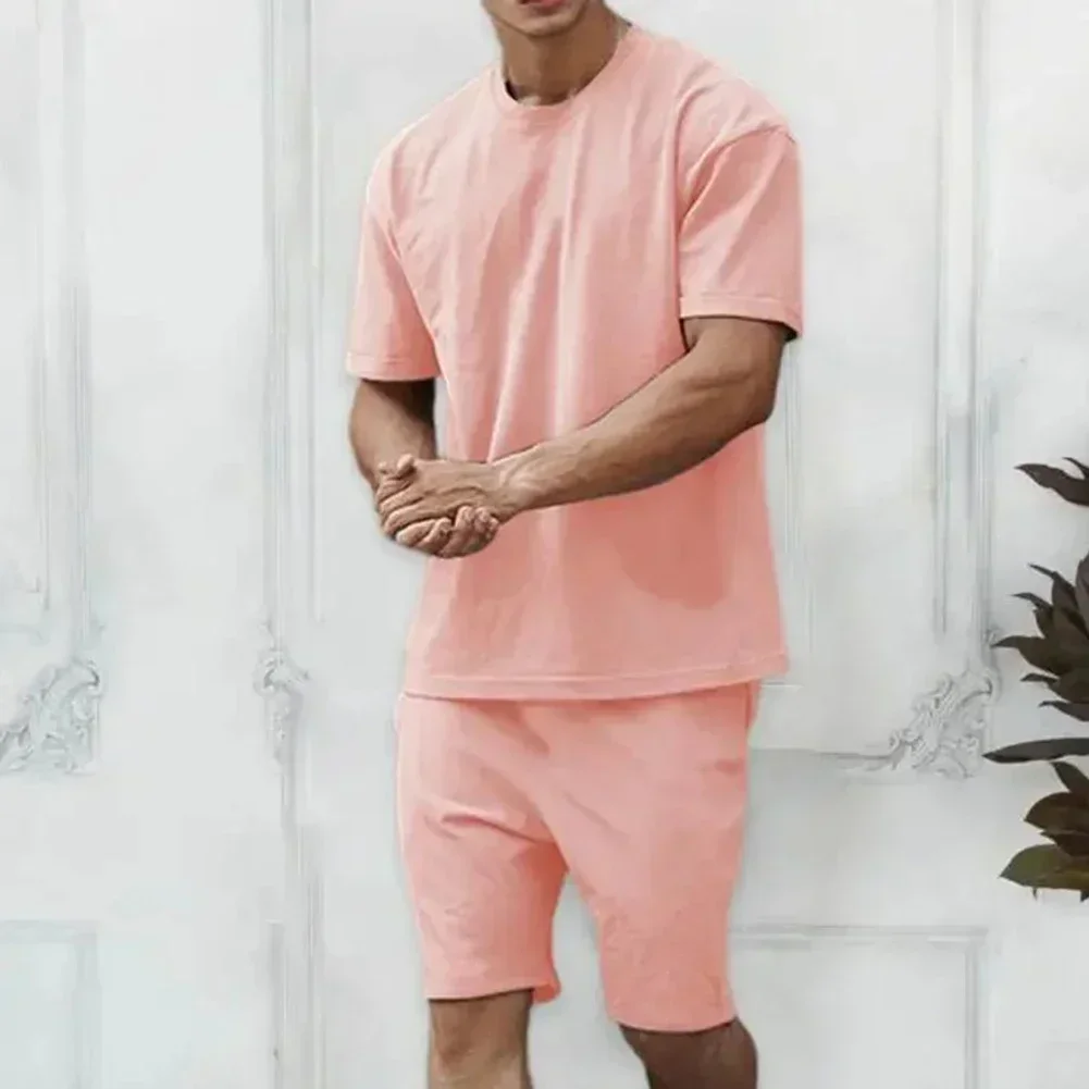 メンズ半袖Tシャツとワイドレッグショーツセット、スポーツウェア、ファッション、夏