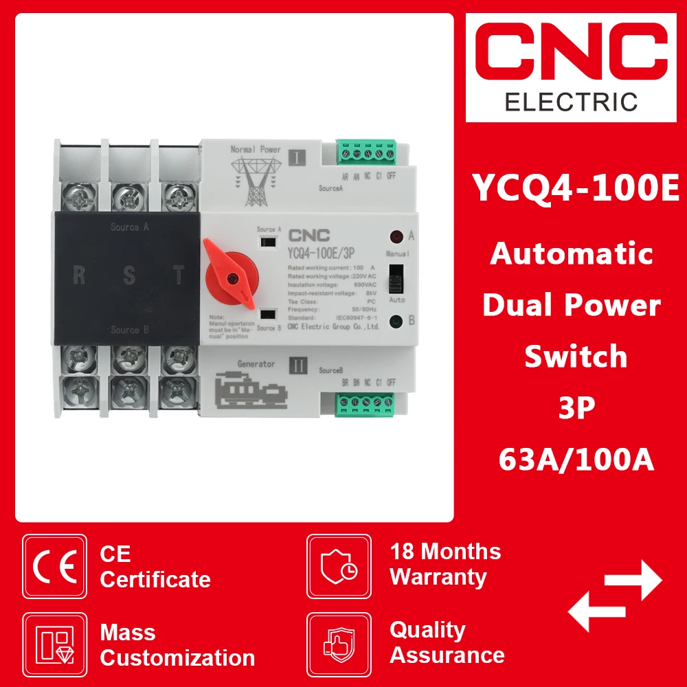 

CNC YCQ4-100E/3 P 63a 220 A двойной автоматический переключатель питания в AC 8 ка 3-полюсная Din-рейка ATS переключатели непрерывной мощности